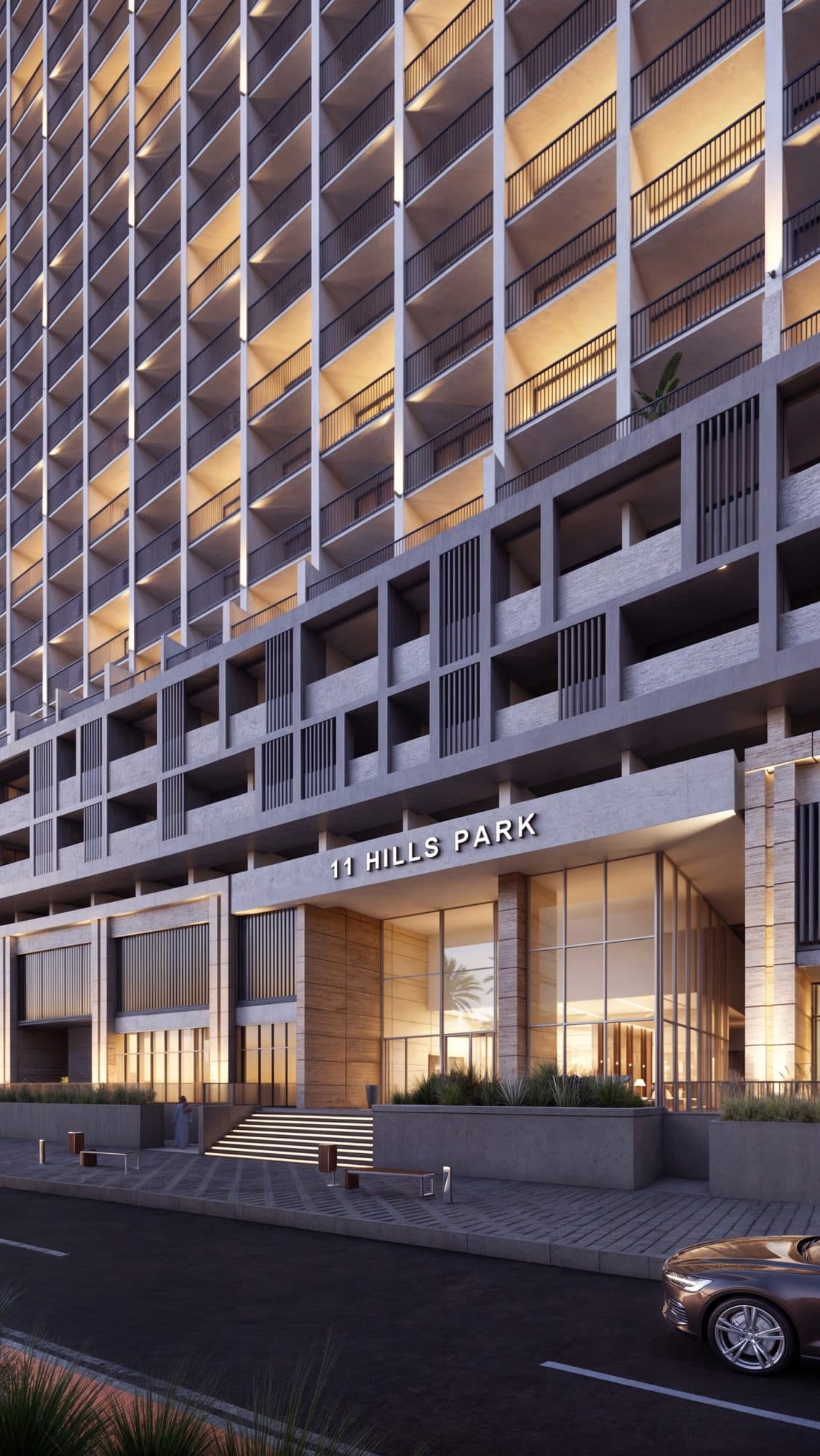 11 Hills Park — Entrance dusk