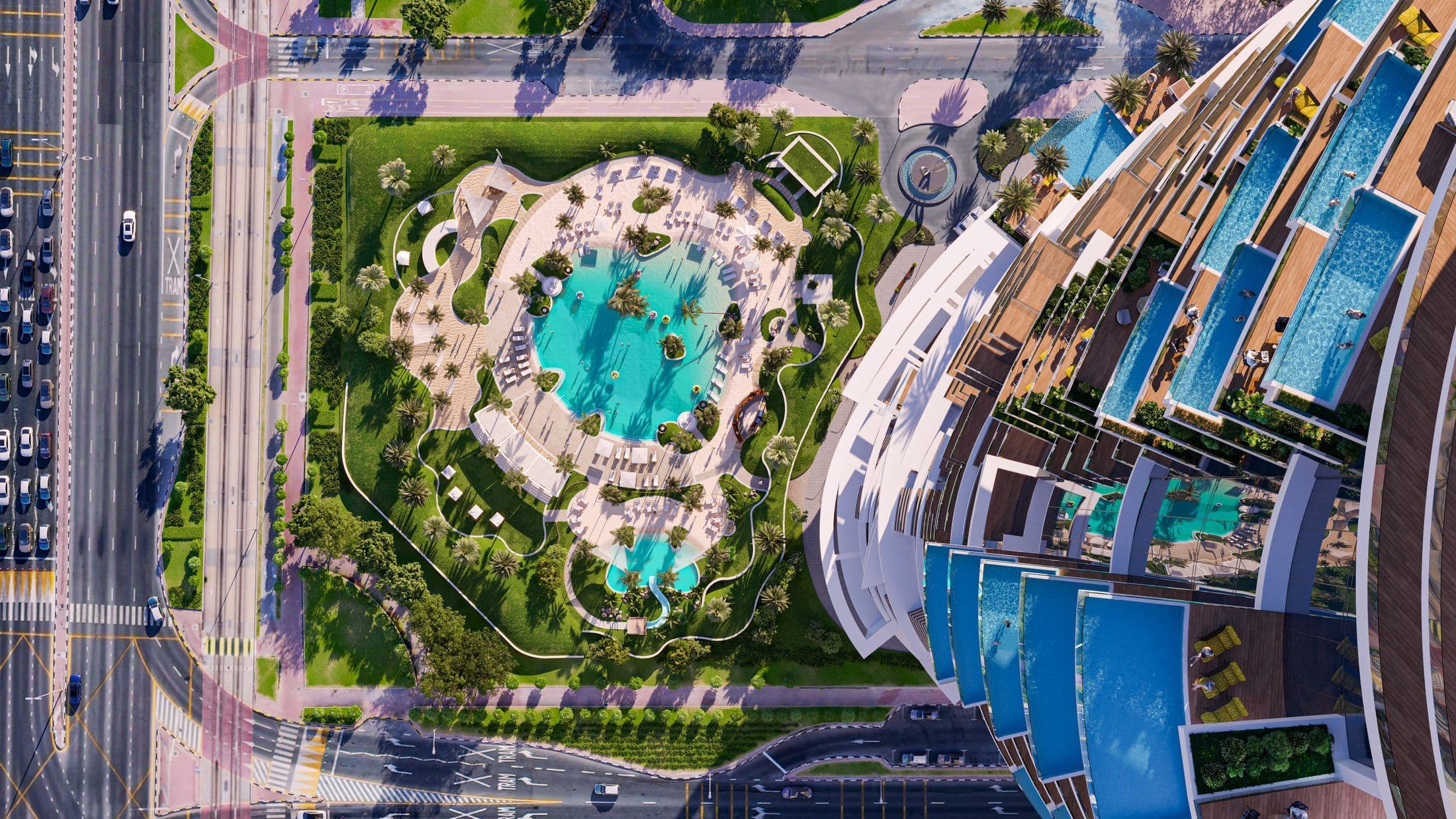 Cavalli Tower — Beach pool aerial