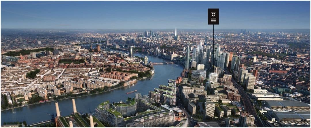 London Square Nine Elms — Thames aerial