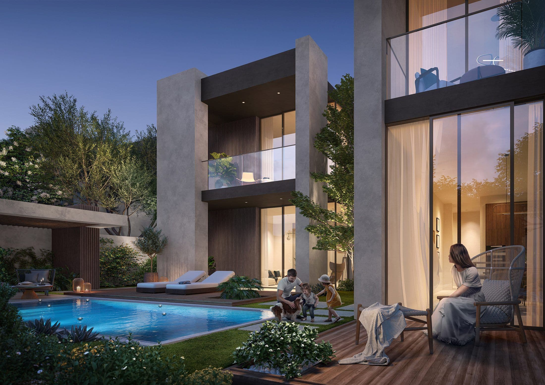 Ravenna Residences at The Wilds — Garden pool evening