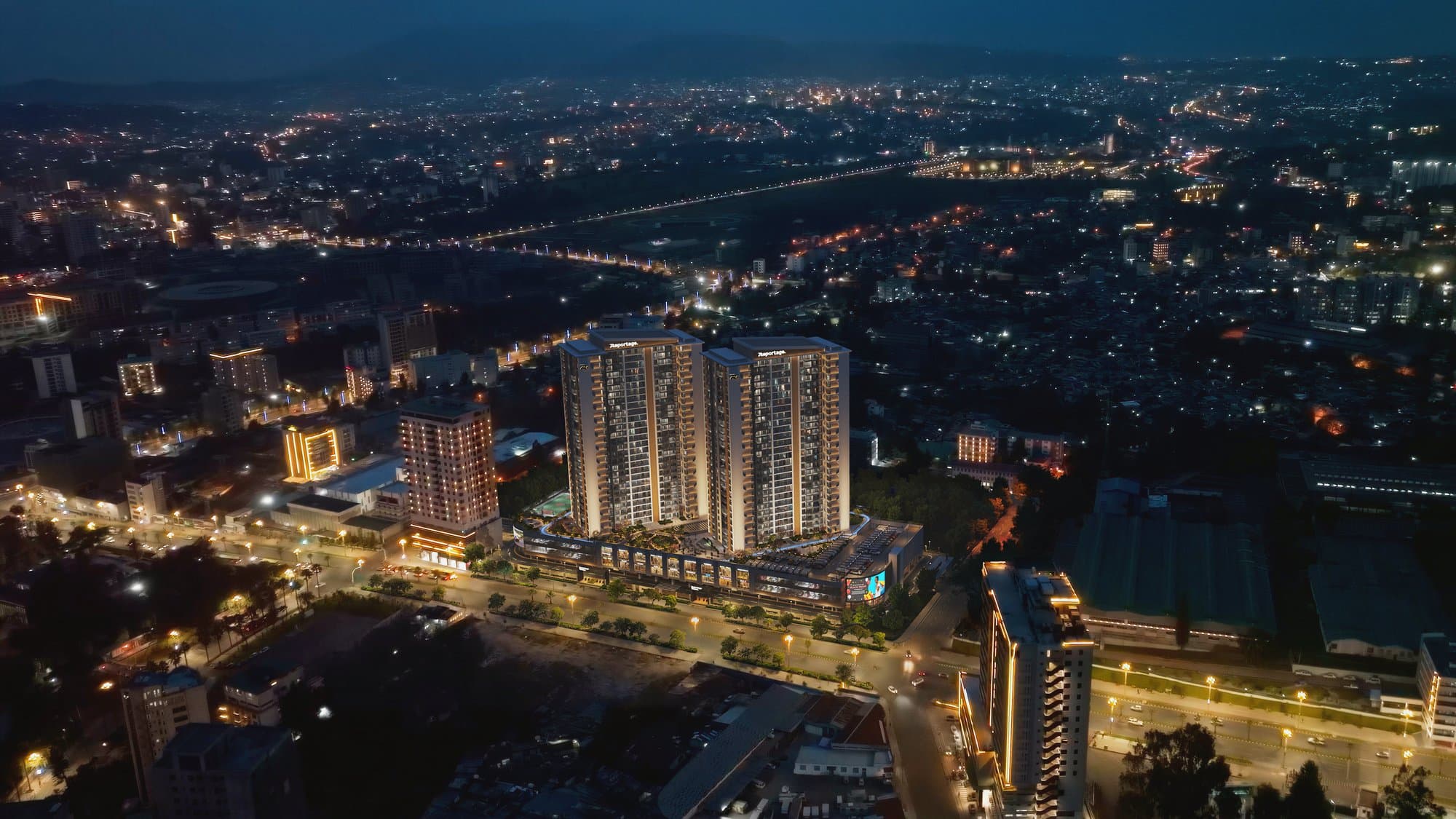Reportage Towers — Night aerial
