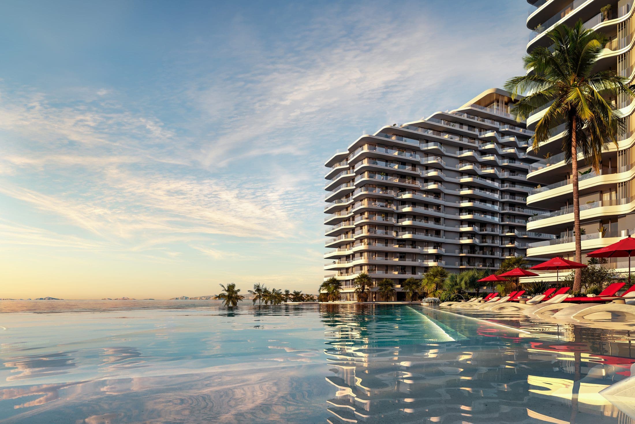 Rosso Bay Residences — Infinity pool evening