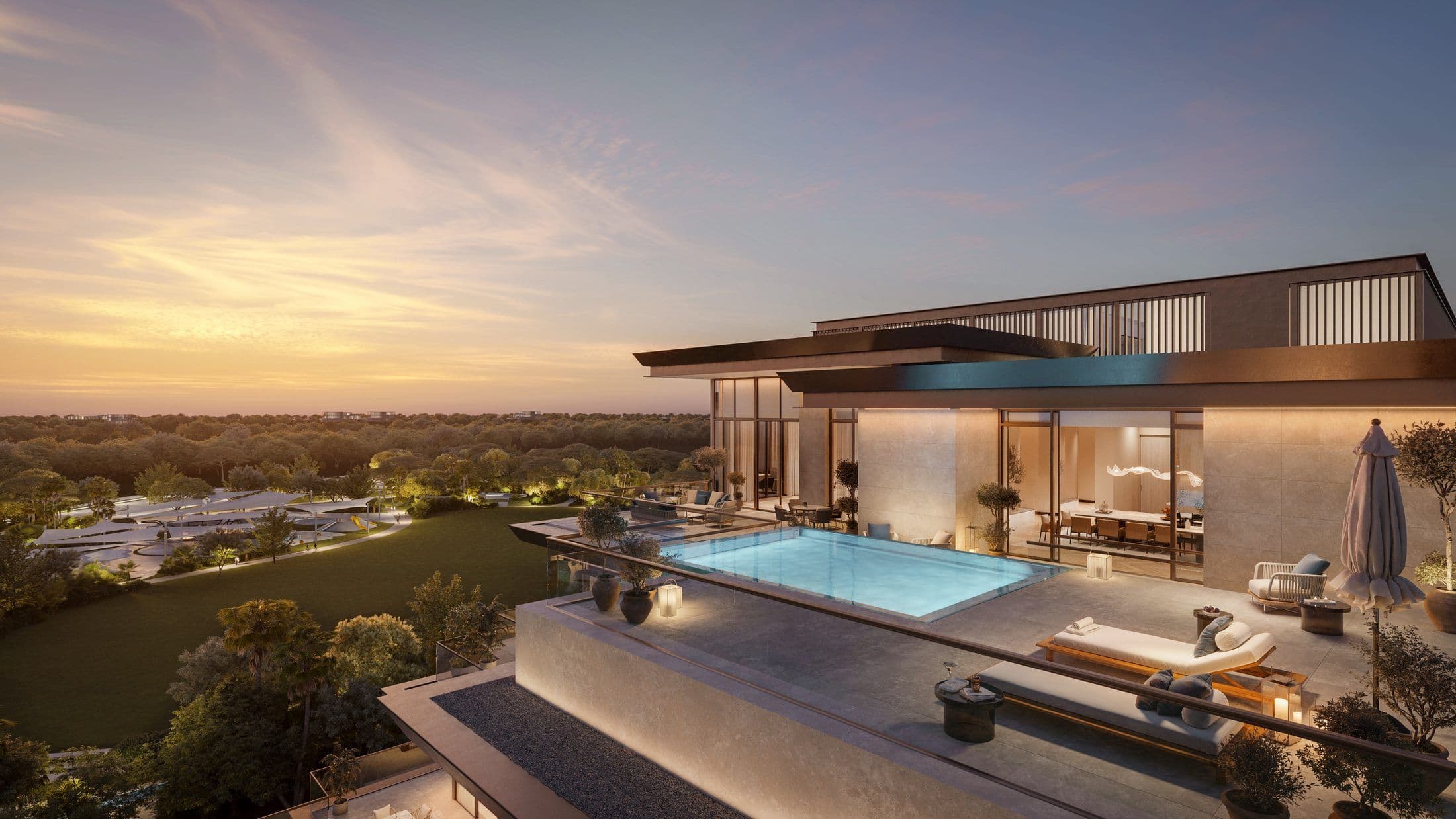 Sama Yas Penthouse Collection — Aerial dusk