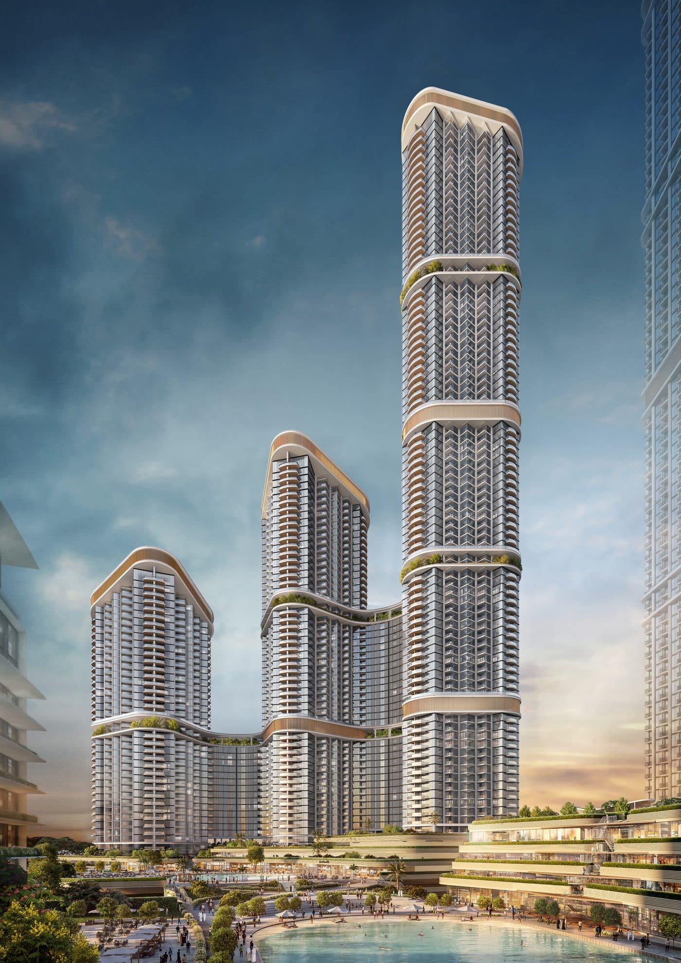 Skyscape Avenue — Towers dusk