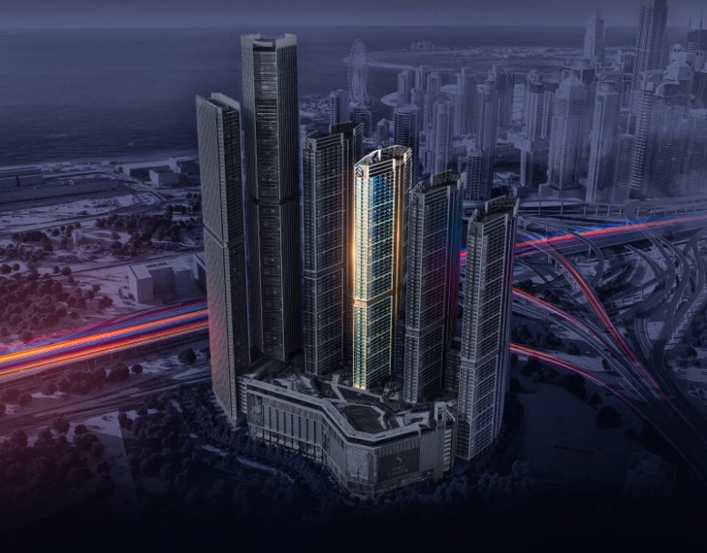 The Eden at Sobha Central — Night aerial
