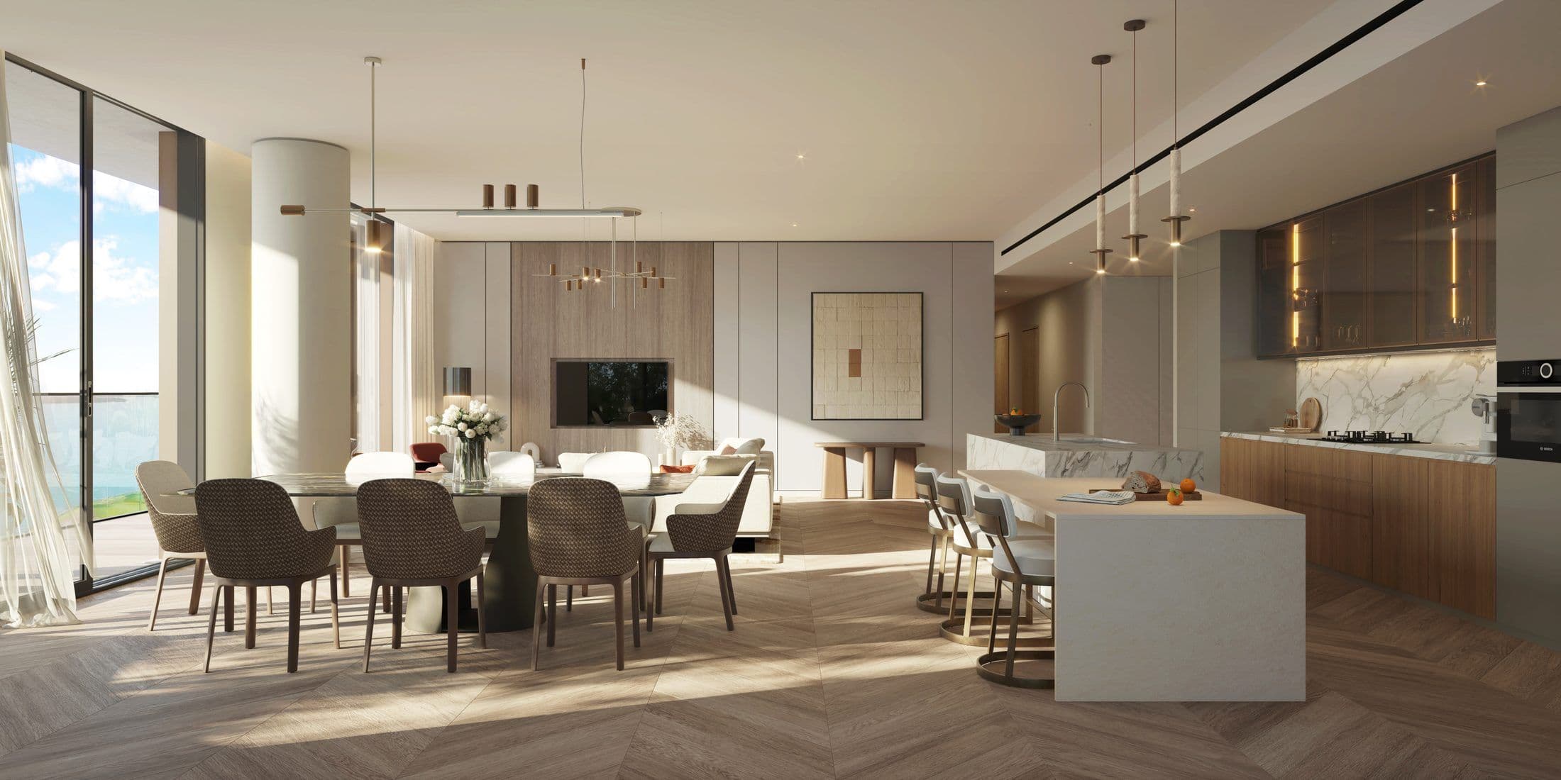 Waldorf Astoria Residences Yas — Living dining kitchen