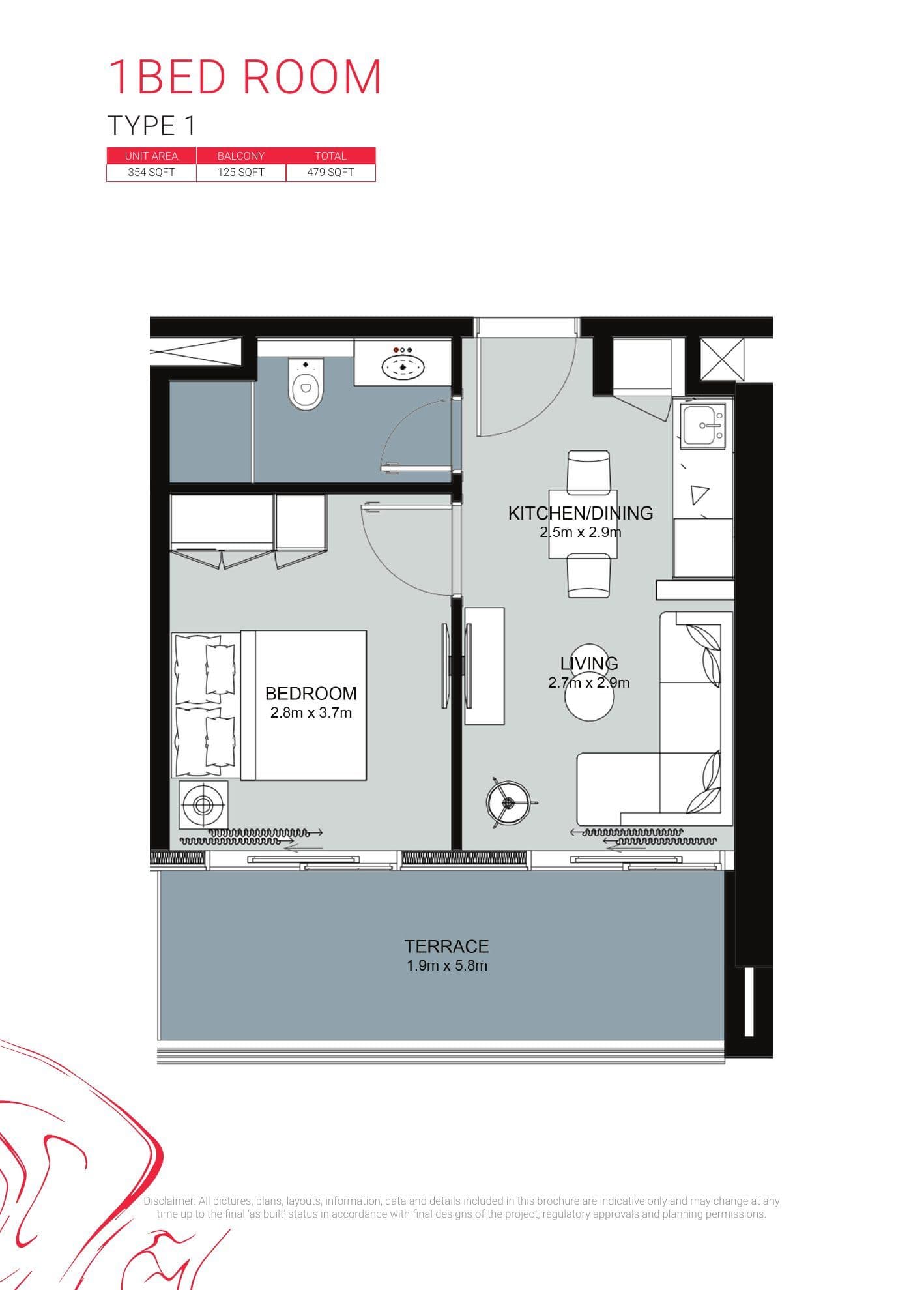 Zada Residences — Floor plan 1bed type1